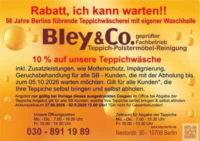 Rabattaktion Teppichreinigung Teppichwäsche Bley & Co.